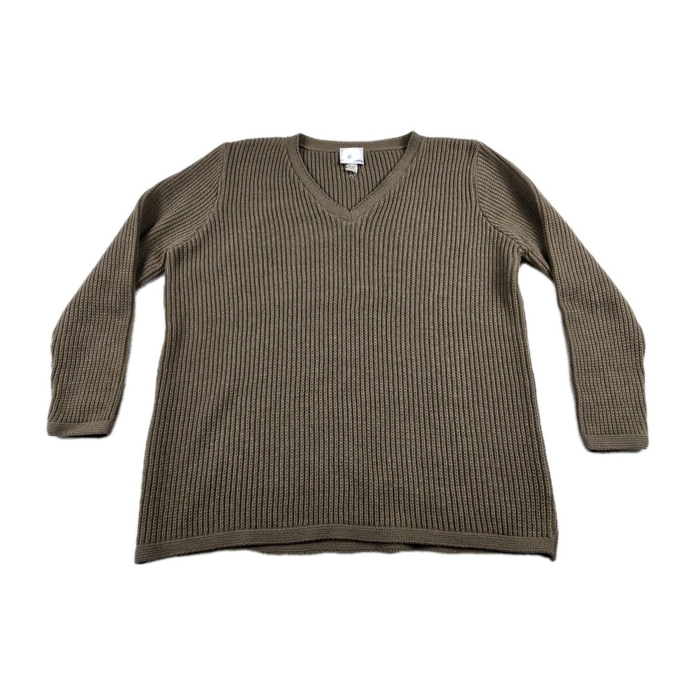 Bobbie Brooks Vintage Ribbed V-Neck Sweater Womens Large Brown USA Made Acrylic
